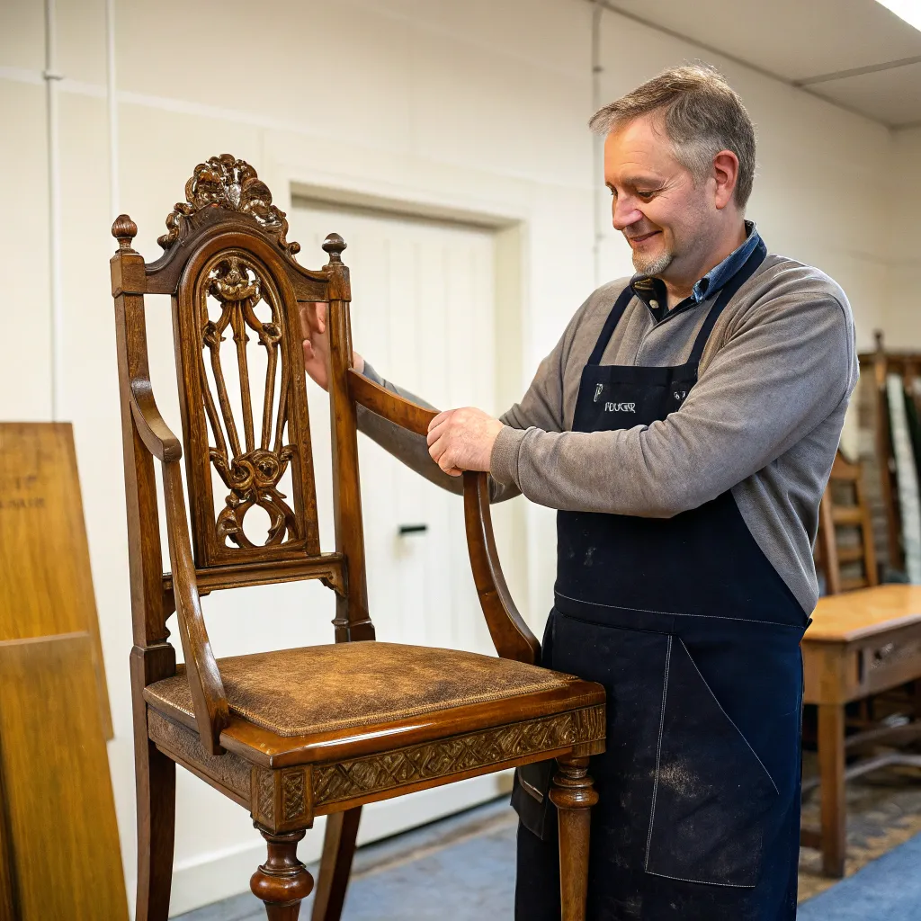 James Cartwright holding a restored chair