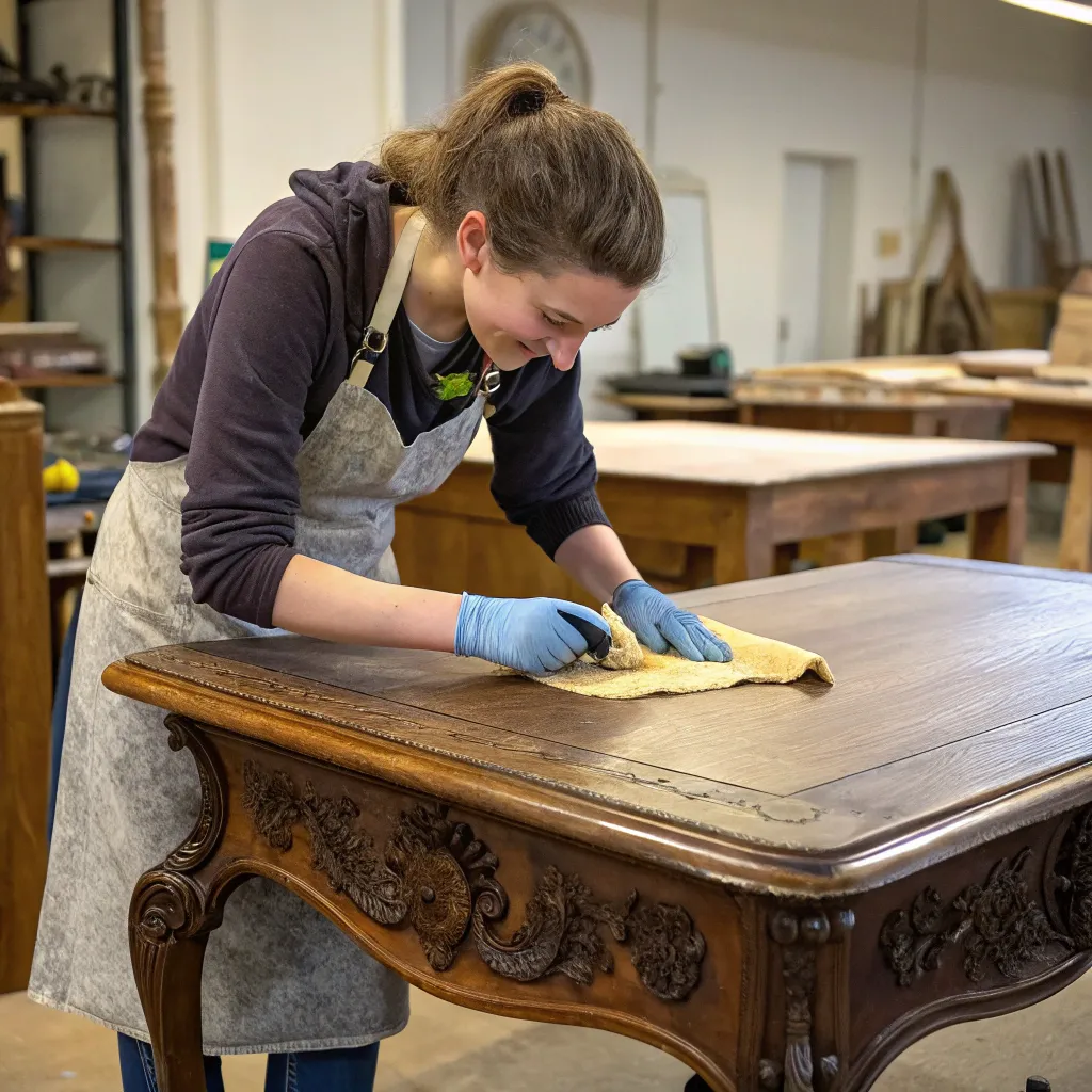 Sophia Delaney restoring a vintage table